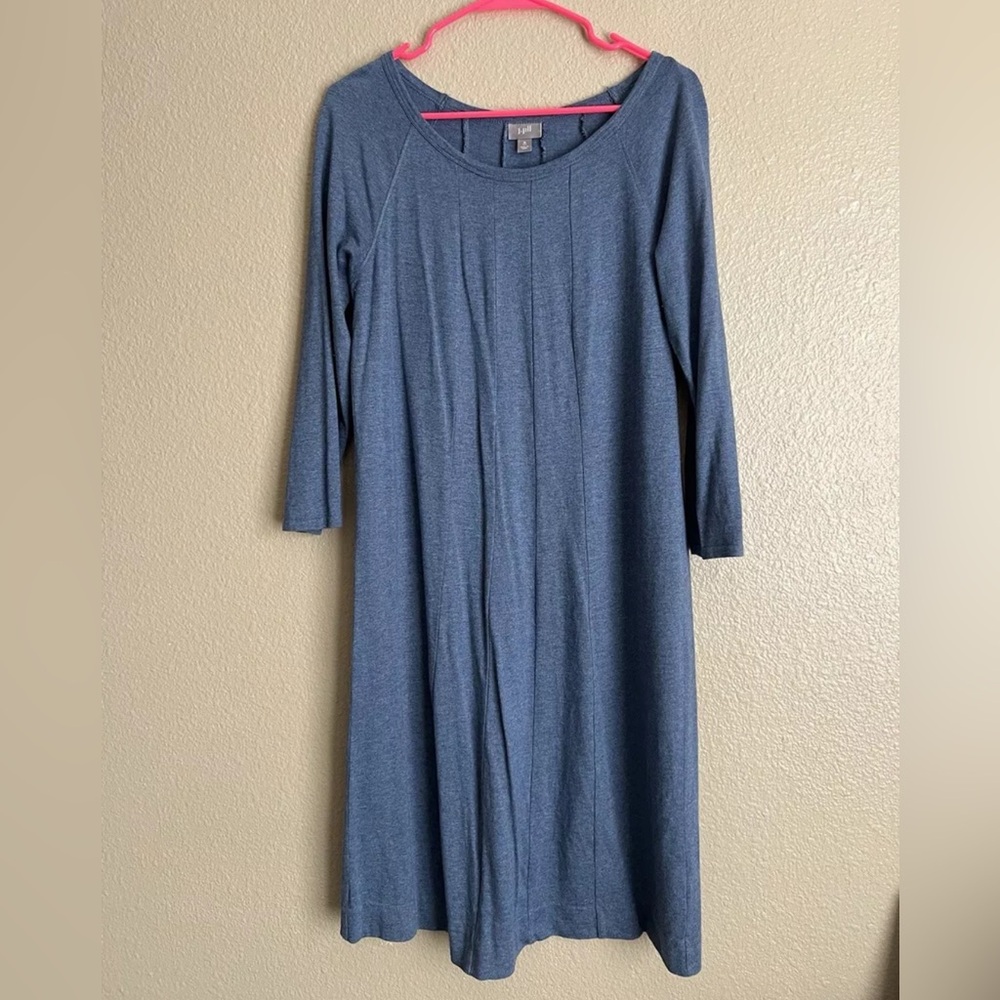 J.JILL Women’s Blue Stretch Knit Midi Min Dress 3/4 Sleeves Size Medium Tall - Picture 2 of 9